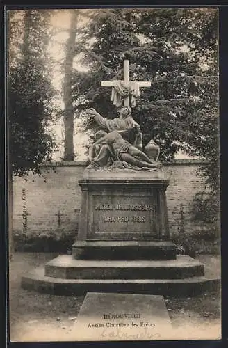 AK Hérouville, Ancien cimetière des frères avec monument Mater Dolorissima