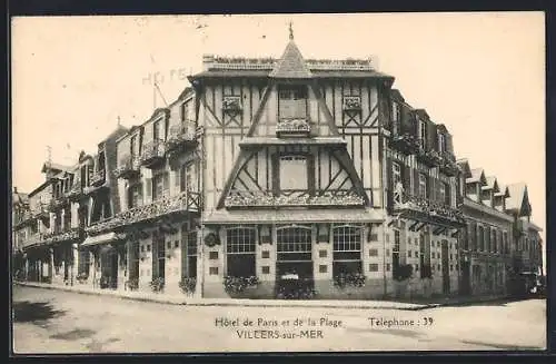 AK Villers-sur-Mer, Hôtel de Paris et de la Plage élégamment orné de fleurs