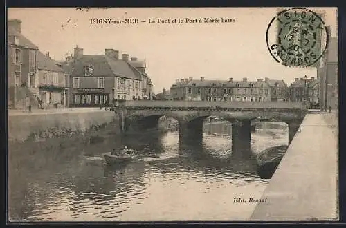 AK Isigny-sur-Mer, Le Pont et le Port à Marée basse