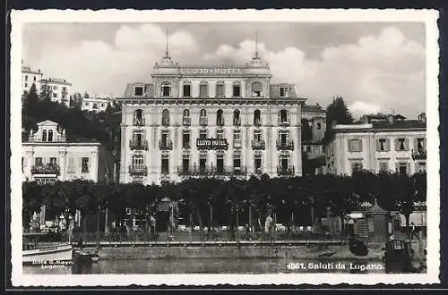 AK Lugano, Lloyd-Hotel, Panorama vom Wasser aus