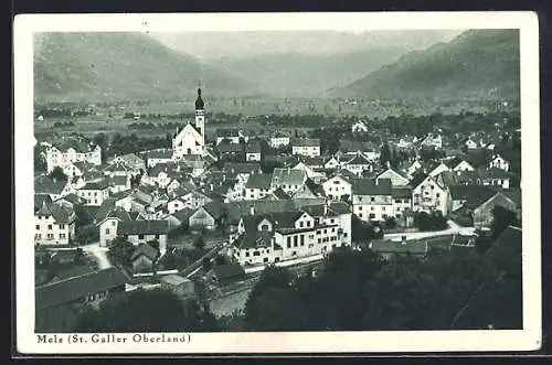 AK Mels /St. Galler Oberland, Totalansicht aus der Vogelschau