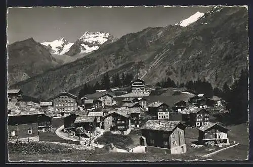 AK Saas-Fee, Lohmatten, Ortsansicht mit Fletschhorn, Laquinhorn und Weissmies aus der Vogelschau