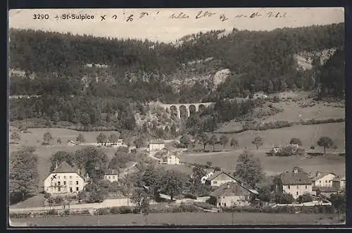 AK St-Sulpice, Ortsansicht mit Viadukt aus der Vogelschau