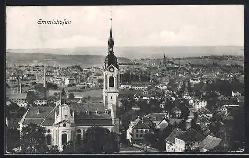 AK Emmishofen, Teilansicht mit Kirche und Blick in die Ferne