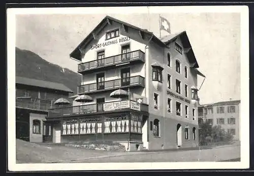 AK Davos-Dorf, Sport-Gasthaus Rössli mit Strasse