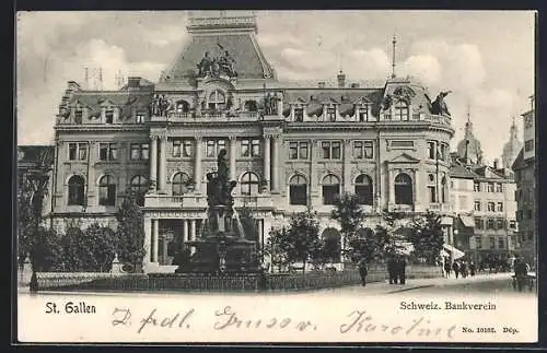 AK St. Gallen, Schweiz. Bankverein mit Zierbrunnen