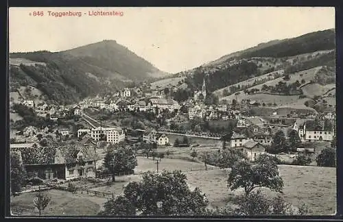 AK Lichtensteig /Toggenburg, Gesamtansicht mit Berggipfel aus der Vogelschau