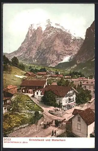 AK Grindelwald, Ortsansicht, Blick zum Wetterhorn