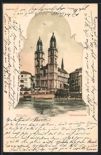 AK Zürich, Grossmünster vom Wasser aus