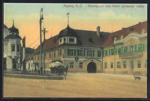 AK Aspang /N.-Ö., Marienplatz und Hotel schwarzer Adler