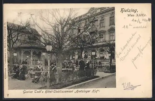 AK Wien, Hietzing, Gustav Todt`s Hotel-Etablissement Hietzinger Hof, Aussenbereich