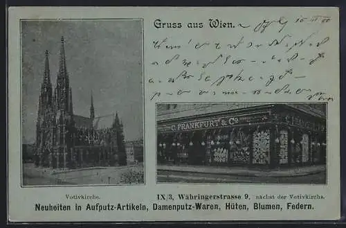 AK Wien, Kaufhaus C. Frankfurt & Co. in der Währingerstrasse 9, Votivkirche