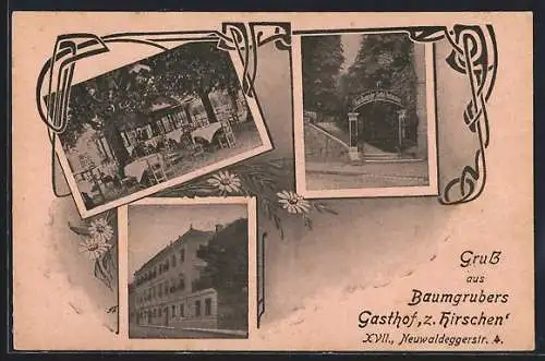 AK Wien, Baumgruber`s Gasthof zum Hirschen mit Aussenbereich, Neuwaldeggerstrasse 4