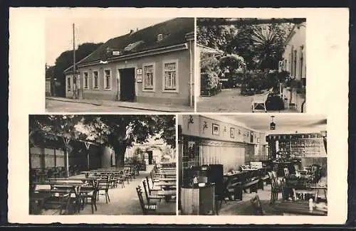 AK Wien, Grinzing, Gasthaus Kloan Rockenbauer mit Innen- und Gartenansicht, Sandgasse 14