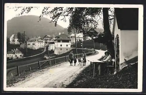 AK Puchenstuben, Wegpartie mit Blick auf die Ortschaft