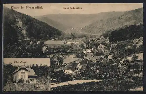 AK Elsarn im Strasserthal, Villa Weiss, Ortsansicht mit Ruine Falkenstein