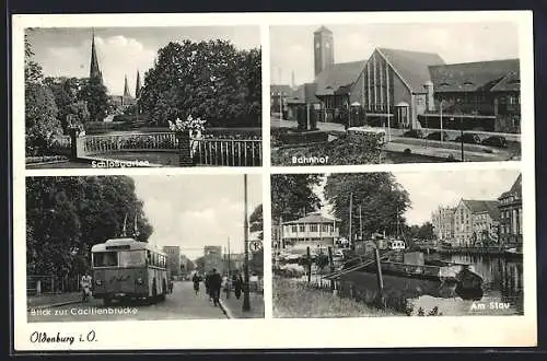 AK Oldenburg i. O., Schlossgarten, Bahnhof, Cäcilienbrücke