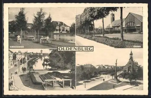 AK Oldenburg / O., Bahnhof, Friedensplatz, An der Hunte