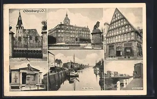 AK Oldenburg / O., Haus Degode, Landesmuseum, Schloss, Schlosswache, Gertruden-Kapelle, Hunte