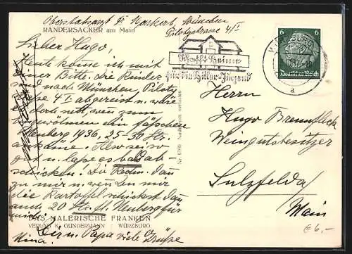 AK Randersacker am Main, Ortsansicht mit Fluss aus der Vogelschau