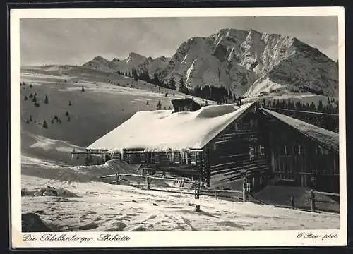 AK Berchtesgaden, Schellenberger Skihütte auf dem Rossfeld mit dem Hohen Göll