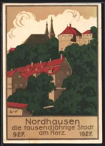 AK Nordhausen, 1000 Jahre 927-1927, Ortsansicht