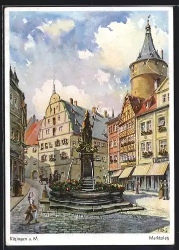 Künstler-AK Kitzingen, Marktplatz