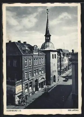 AK Oldenburg i. O., Strassenpartie mit Geschäften und Rathaus