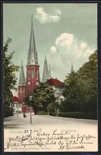 AK Oldenburg / O., Strassenblick zur Lambertikirche