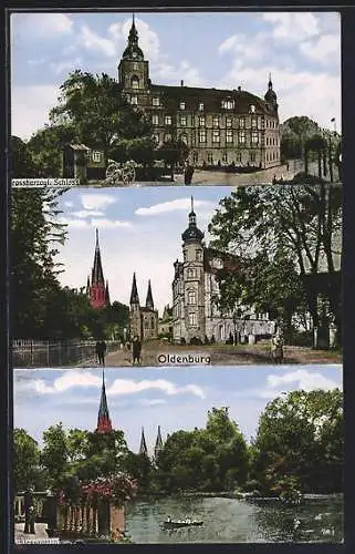 AK Oldenburg / O., Strassenpartie, Grossherzogl. Schloss und Schlossgarten