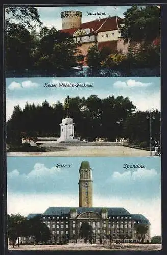 AK Berlin-Spandau, Rathaus, Kaiser Wilhelm-Denkmal, Juliusturm
