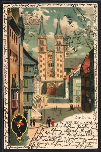 Lithographie Würzburg, Strassenpartie am Dom