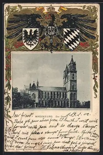 AK Magdeburg, Ansicht vom Dom, Wappen