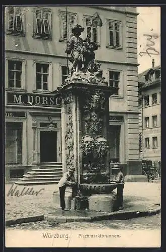 AK Würzburg, Fischmarkt mit Fischbrunnen