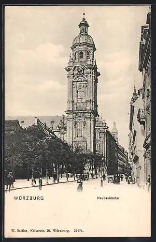 AK Würzburg, Strassenpartie mit Neubaukirche