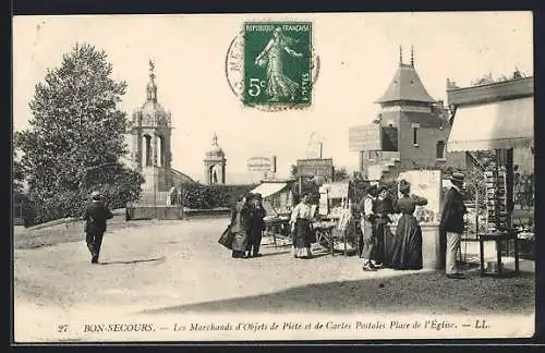 AK Bon-Secours, Les Marchands d`Objets de Piété et de Cartes Postales, Place de l`Église