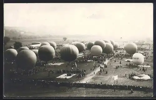 AK Zürich, Gorgon-Bennett-Wettfliegen 1909, Vorbereitung für die ersten Ballonflüge