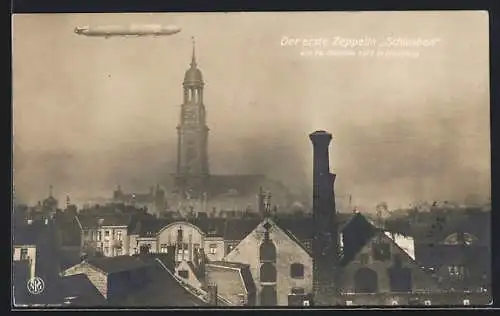 AK Hamburg, Zeppelin Schwaben über der Stadt, 1911