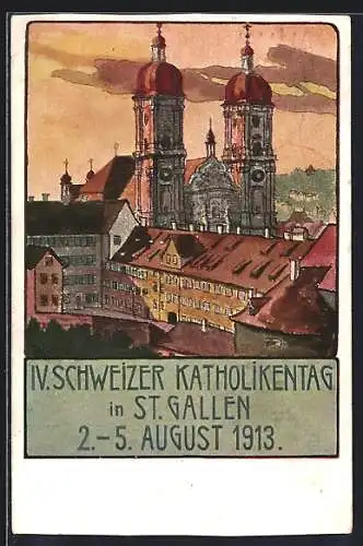 AK St. Gallen, IV. Schweizer Katholikentag 1913, Blick zur Stiftskirche