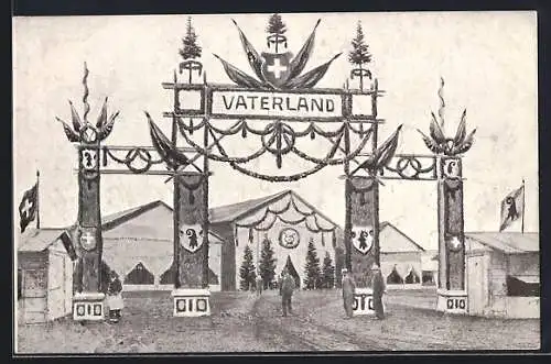 AK Basel, Eidgen. Musikfest 1909, Eingangstor zum Festgelände