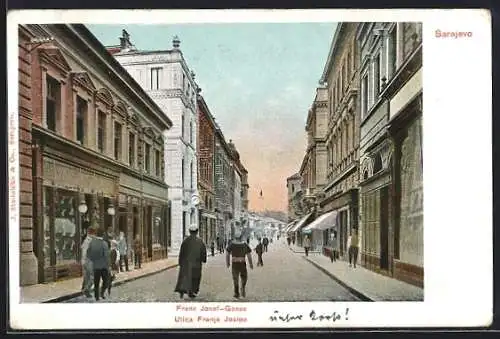 AK Sarajewo, Ulica Franje Josipa, Franz Josef-Gasse mit Geschäften