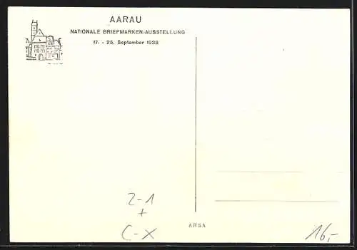 AK Aarau, Nationale Briefmarken-Ausstellung 1938, kleine Haus zum goldenen Posthorn