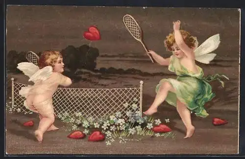 AK Amor spielt Tennis mit Herzen