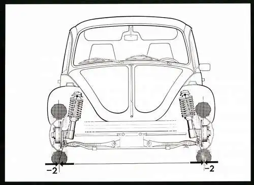 Fotografie Auto Volkswagen VW Käfer 1303, Vorderachse mit negativem Lenkrollradius, Schnitt-Darstellung, Werkfoto