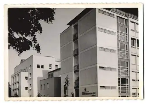 10 Fotografien unbekannter Fotograf, Ansicht St. Pölten, Wohn - und Geschäftshäuser im Bauhaus-Stil, Platz mit Wasserspi