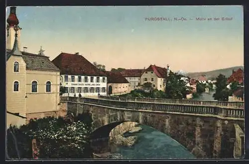 AK Purgstall /N.-Oe., Erlaufpartie mit Brücke