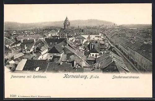 AK Korneuburg /N.-Oe., Panorama mit Rathaus und Stockerauerstrasse