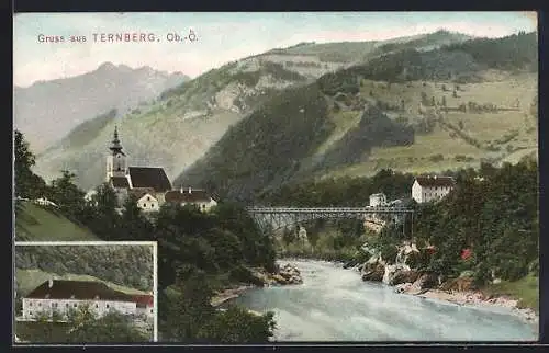 AK Ternberg, Totalansicht mit Flusspartie und Blick zur Kirche