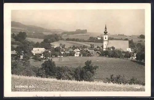 AK Atzbach /O. Ö., Ortspartie mit Kirche