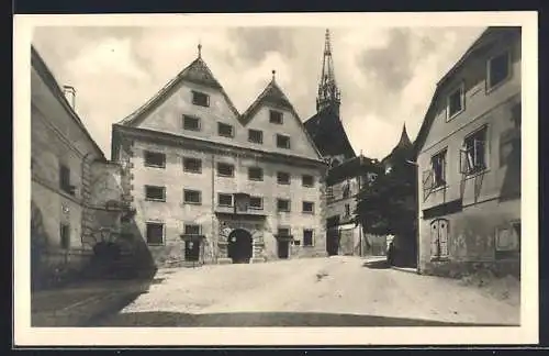 AK Steyr a.d Enns, Grünmarkt mit Passant